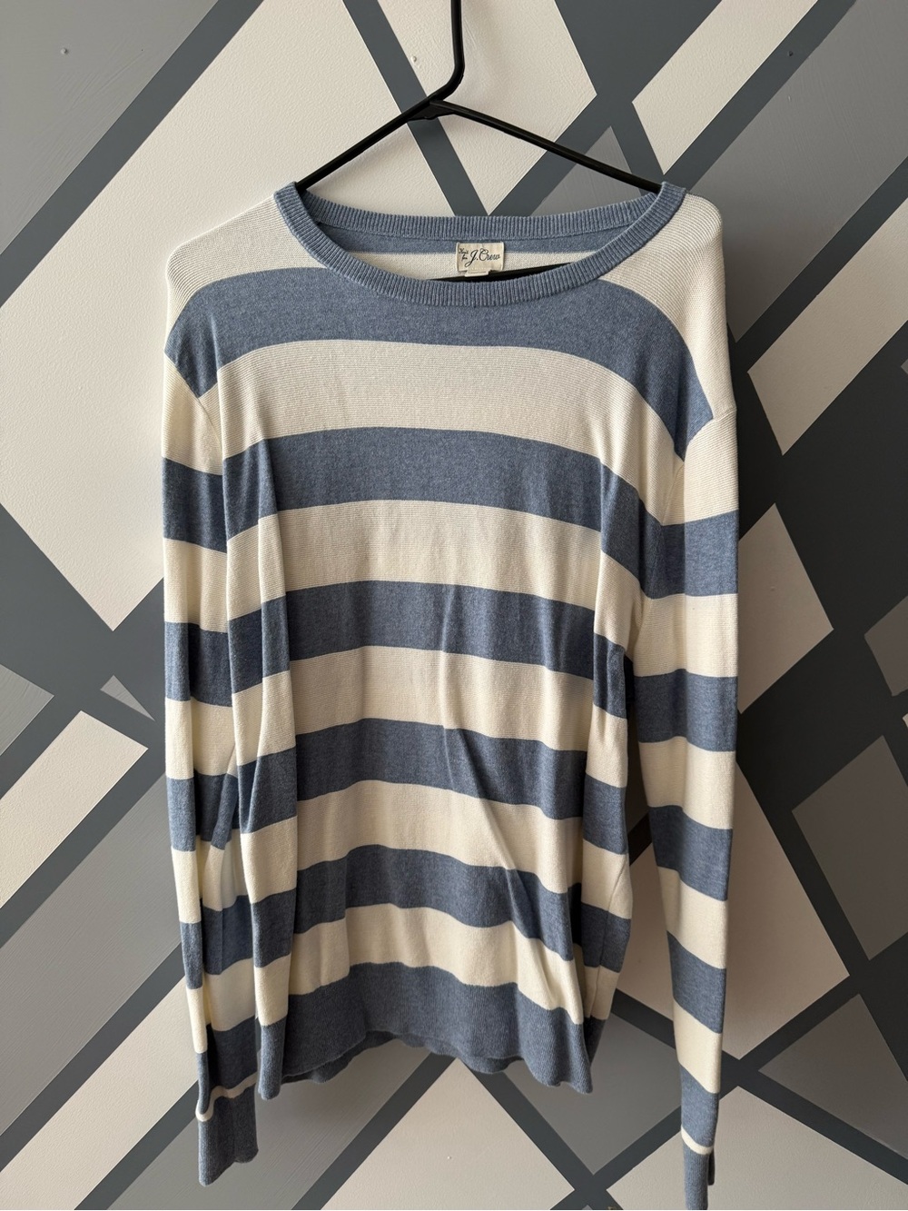 J. Crew Blue and Cream Wide-Stripe Crewneck Sweater - Picture 1 of 1